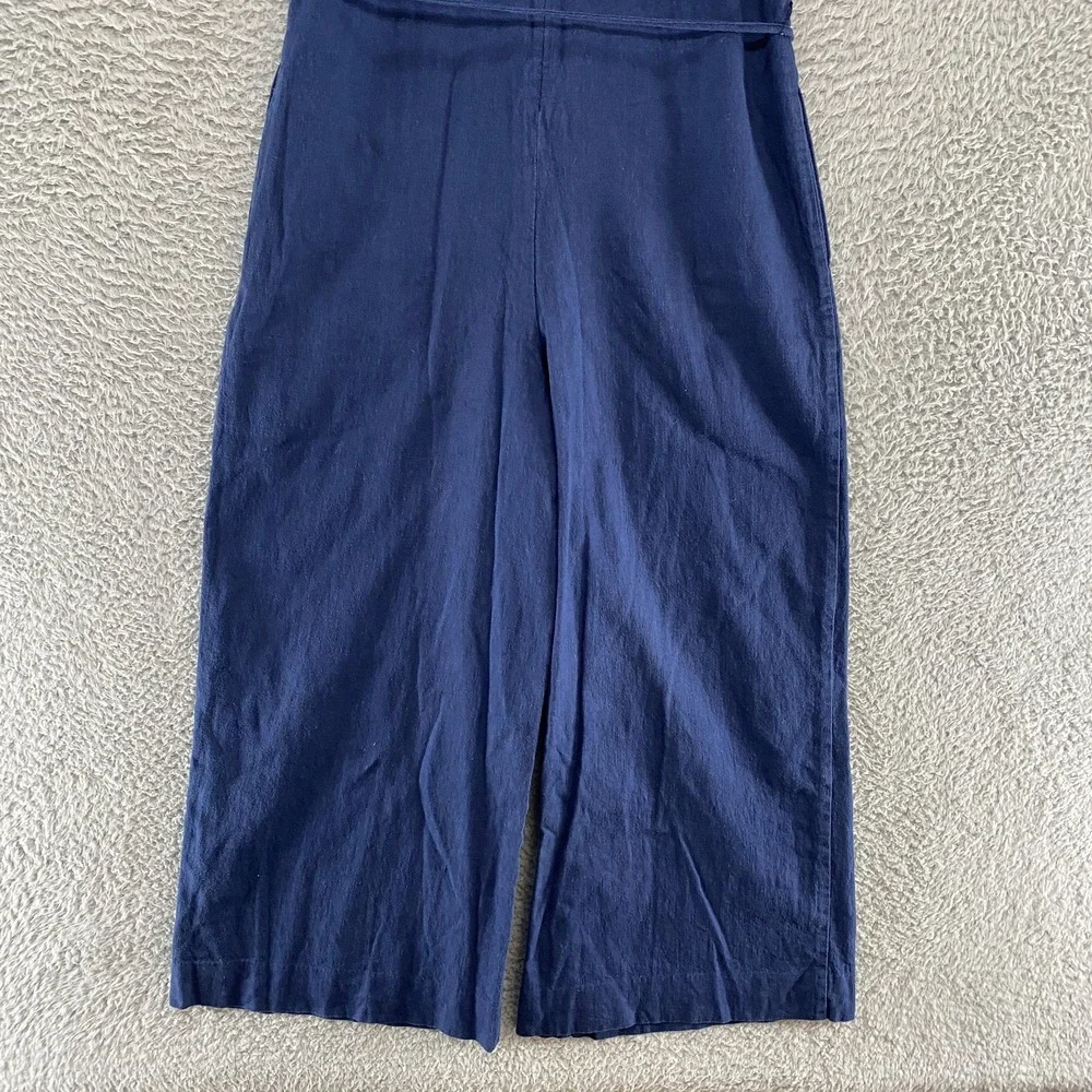 Banana Republic Jumpsuit Womens Small Blue Linen Wide Leg Scoop Neck Pockets